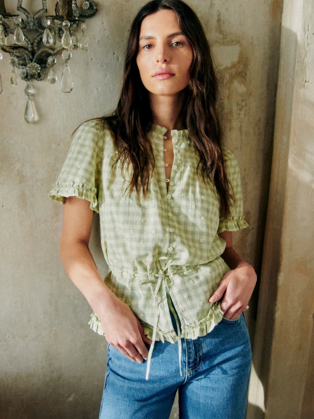 Sezane Shenali Shirt Sun-embroidered Vichy - Size 2